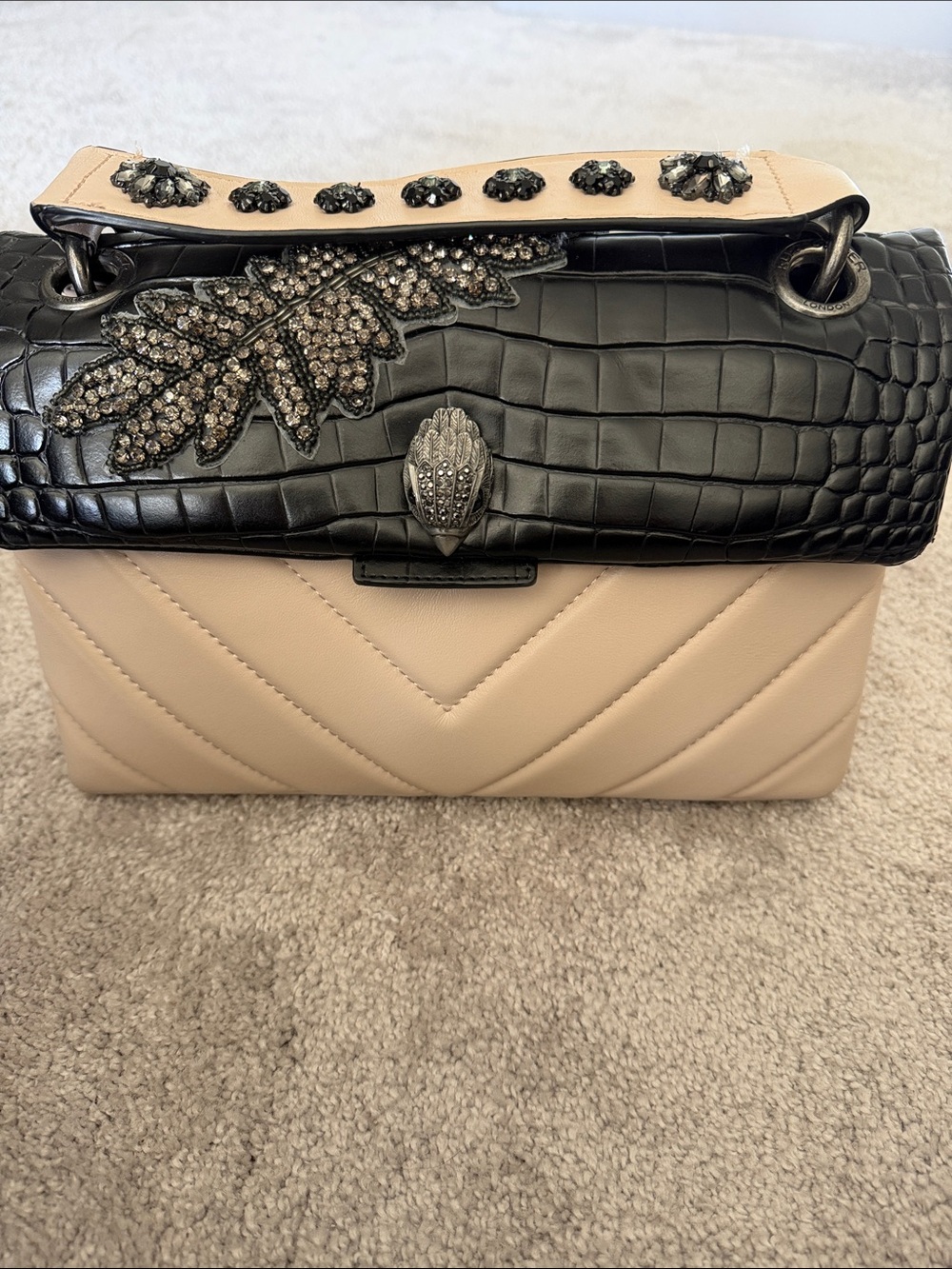 Kurt Geiger Two-Tone Quilted Shoulder Bag in Black & Beige